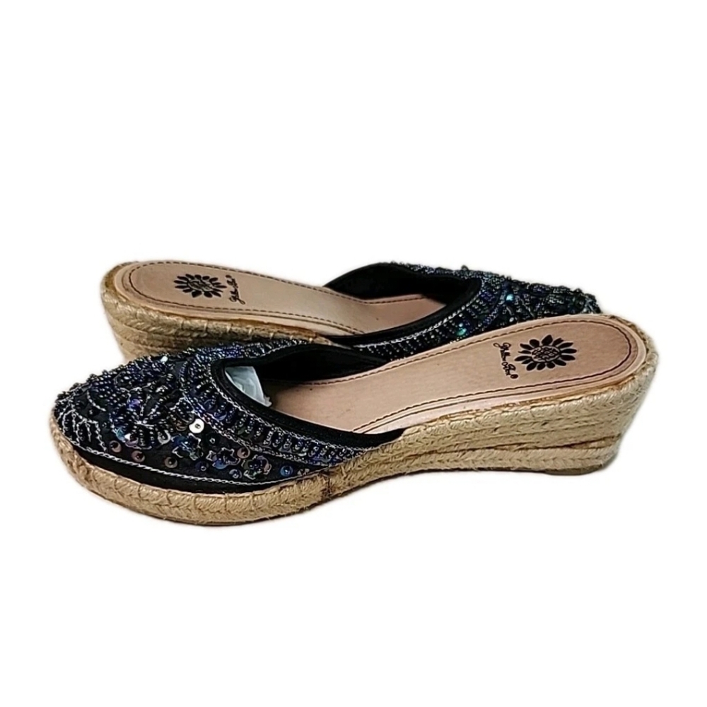 Yellow Box Kina Beaded Sequin Espadrille Wedge Sandals Womens Size 8 Boho Mules - Picture 9 of 10